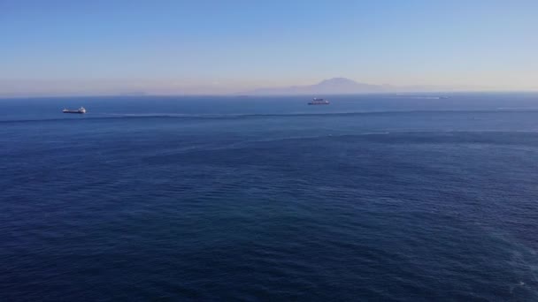 Aerial View Strait Gibraltar Ships Background Slow Pan Right — Stock Video