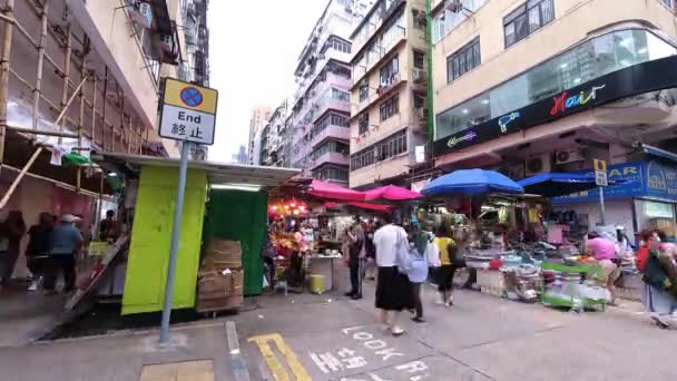 Viel Fußgängerverkehr Auf Dem Berühmten Ladies Market Mong Kok Zeitraffer — Stockvideo