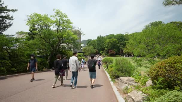 Chong Dae Elnök Nyári Rezidenciaparkjában Álarcot Viselő Koreai Turisták Látogatása — Stock videók