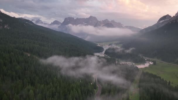 Letecký Pohled Lago Antorno Dolomity Jezero Horská Krajina Alp Peak — Stock video