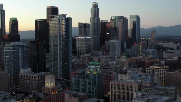 Los Angeles California Skyline Famoso Edificio Della Columbia Orientale Tramonto — Video Stock