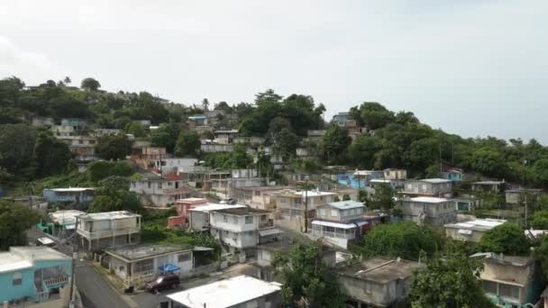 Drone Shot Hill Puerto Rican Neighborhood Shot 24P — Stock Video