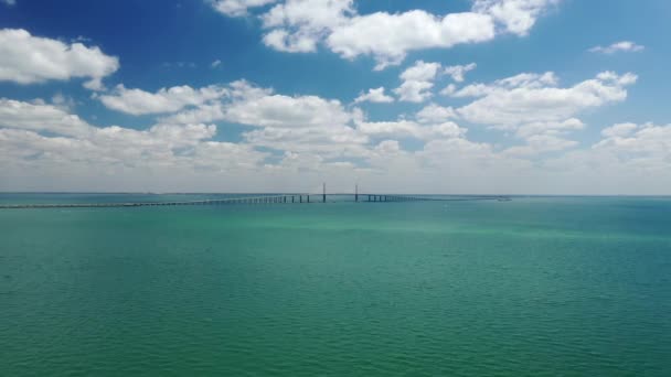 Panorama Sunshine Skyway Bridge Και Tampa Bay Στη Φλόριντα Ηπα — Αρχείο Βίντεο