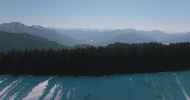 Aerial Drone View Snowy European Alps Mountaintop Valley Views Germany — ストック動画