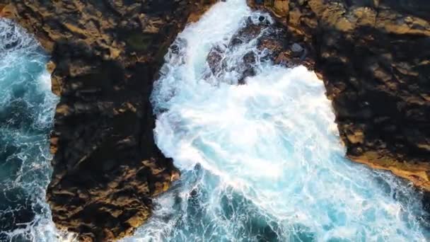 Top Steady Drone Footage Shore Made Cooled Lava Sunset — Vídeos de Stock