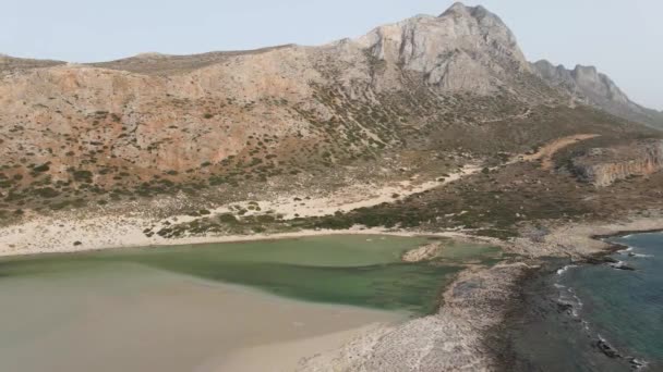 Πανοραμική Θέα Της Λιμνοθάλασσας Του Μπάλου Που Σχηματίζεται Ανάμεσα Στο — Αρχείο Βίντεο