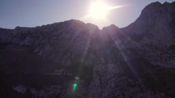 Aerial Looking View Cliff Wall Catalan Bay Gibraltar Bright Sun — Stock video