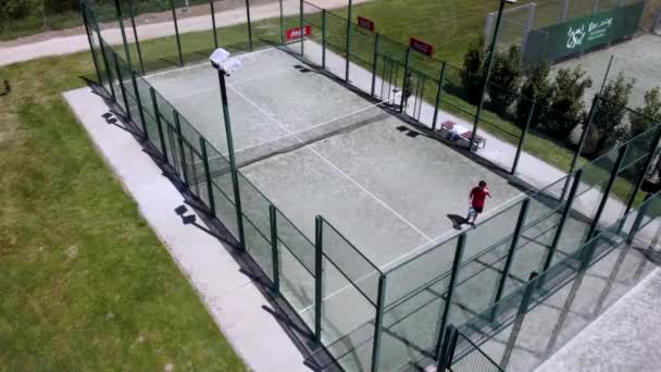 Young Man Enters Paddle Court Ready Play Salamanca Spain — Vídeo de stock