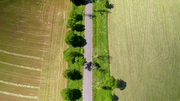 Wide Ranging Cultivated Land Concrete Road Pavement Countryside Warmia Mazury — Vídeos de Stock