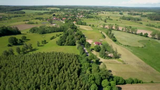 Verdant Rich Scenery Province Warmian Masurian Poland Wide Drone Shot — Stok video