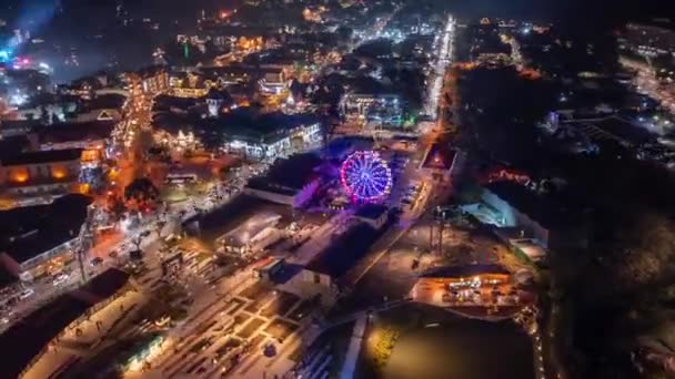 Vista Aérea Hiperlapso Sobre Tráfico Capivari Vida Nocturna Campos Jordao — Vídeo de stock