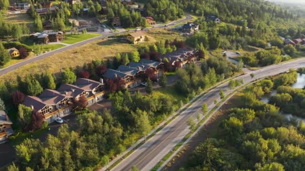 Aerial View Residential Homes Road Jackson Wyoming Usa Sunny Summer — Vídeos de Stock