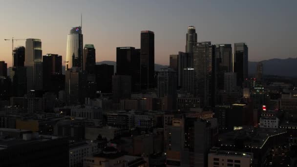 Aérea Del Centro Los Ángeles Skyline Durante Atardecer Aumento Drones — Vídeos de Stock