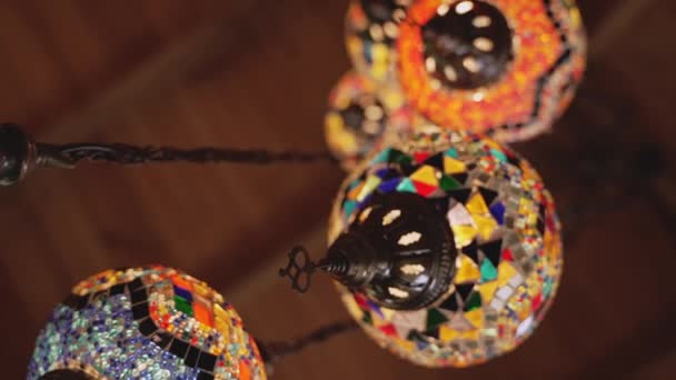 Colorful Glass Chandelier Hand Painted Mosaic Handheld Low Angle Pov — Video Stock