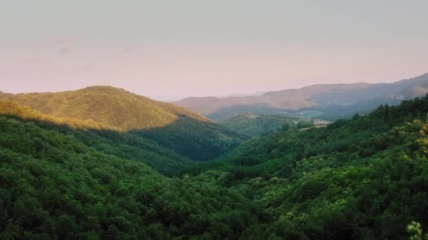 Drone Πετά Πάνω Από Καταπράσινα Δάση Στην Περιοχή Chianti Τοσκάνη — Αρχείο Βίντεο