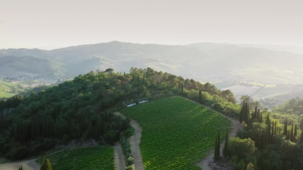 Aerial Flyover Beautiful Rural Landscape Chianti Tuscany Italy — Stockvideo