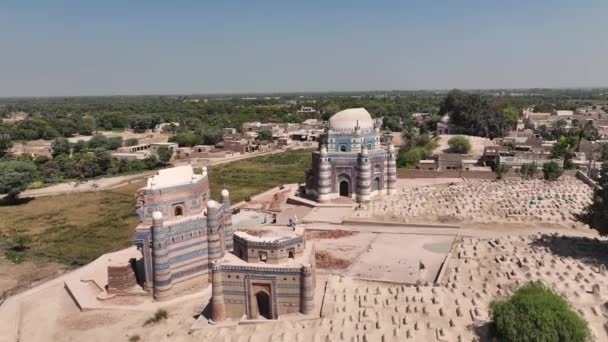 Letecký Pohled Hrobky Uch Sharif Pákistánu Dolly Forward Určení Výstřel — Stock video