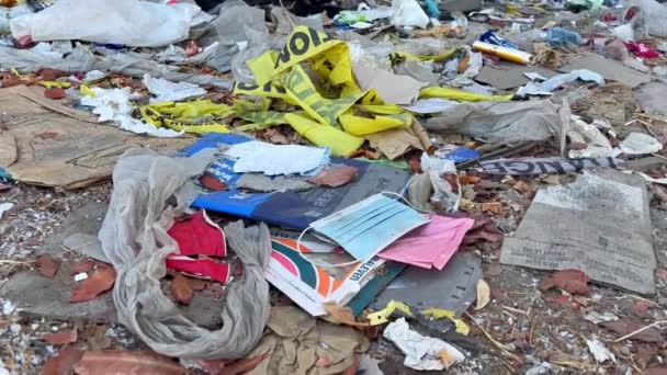 Close Paper Plastic Trash Lying Pile Street Daytime — Stockvideo