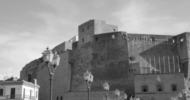 Monochrome Castel Dell Ovo Fortress Gulf Neples Italy Нижній Кут — стокове відео