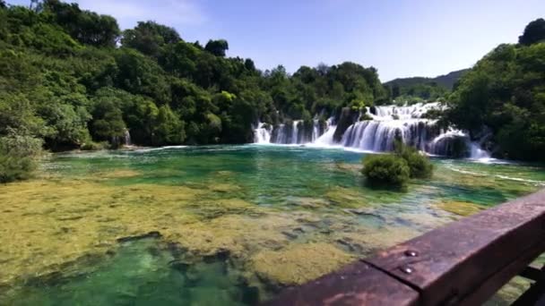 Krka National Park Waterfall Natural Pool Majestic Landscape Nature Sunny — Video Stock