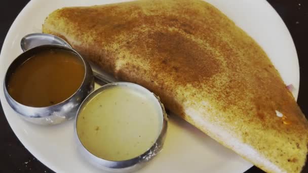 Vista Superior Masala Dosa Que Una Comida Del Sur India — Vídeo de stock