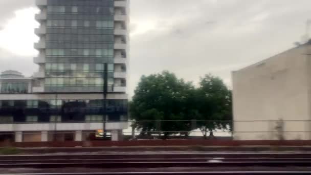 Looking Out Train Window Travelling Railway London Waterloo — Stockvideo