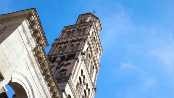 Cathedral Saint Domnius Split Croatia Low Angle View Exterior Bell — Stock Video