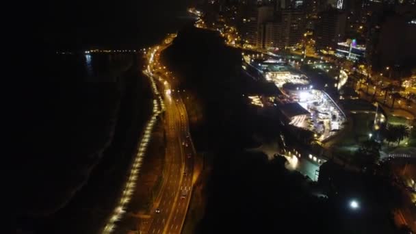 Drone Timelapse Video Van Nacht Tijd Miraflores District Van Lima — Stockvideo