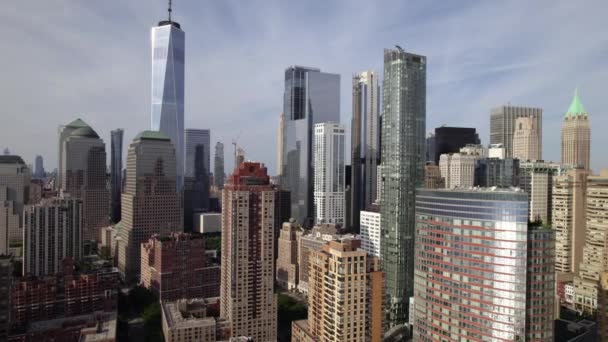 Arranha Céus Distrito Financeiro Manhattan Verão Nyc Eua Panela Aérea — Vídeo de Stock