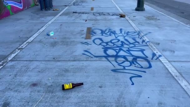 Graffiti Lined Sidewalk Sixth Street Bridge Los Angeles Boyle Heights — Vídeo de stock