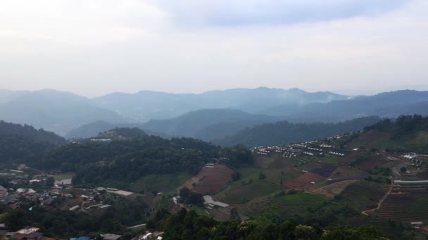 Krásný Výhled Údolí Mon Jam Časném Ránu Oblačným Nebem Nízkými — Stock video