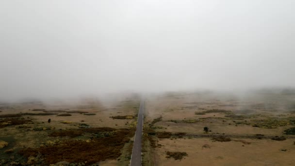 Aerial Backward Road Madeira Fog Background — Video Stock