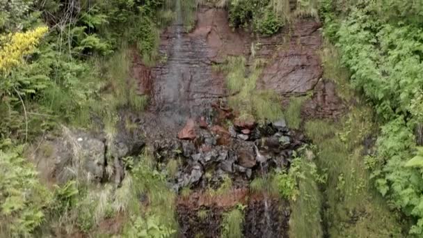 Vista Aérea Una Pequeña Cascada Madeira Abajo Hacia Arriba — Vídeos de Stock