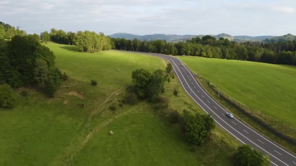 Cars Driving Freeway Green Grassy Countryside Czechia — 비디오