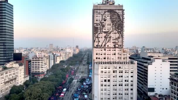 Aerial Sunset View Main Street Avenue July City Buenos Aires — Stock Video