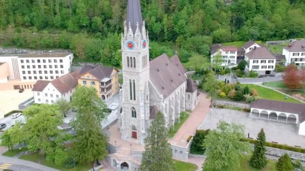 Exterior Neo Gothic Church Vaduz Cathedral Cathedral Florin Vaduz Liechtenstein — Vídeo de stock