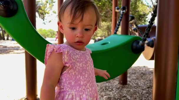Young Female Child Staring Park Sunny Day Playground Walnut Creek – Stock-video