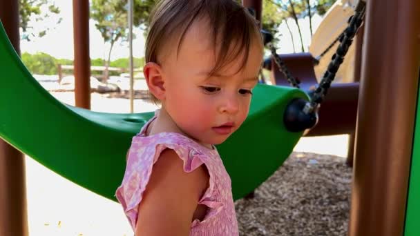 Beautiful Female Toddler Focused Something Playground Austin Texas Beautiful Summer — Stockvideo
