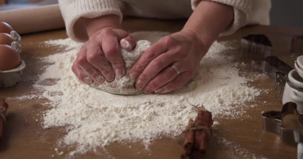 Female Hands Kneading Dough Baking Preparation Closeup Shot — Stock Video