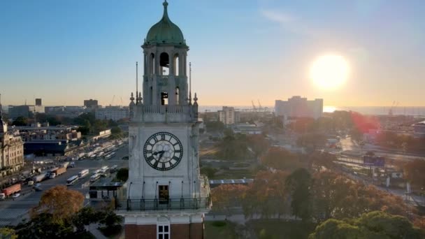 Aerial Orbital View Sunset Torre Monumental Clock Tower Plaza San — Stok video