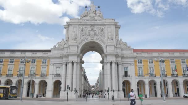 Rua Augusta Arch Commerce Square Lisbon Portugal Sunny Day — Vídeos de Stock