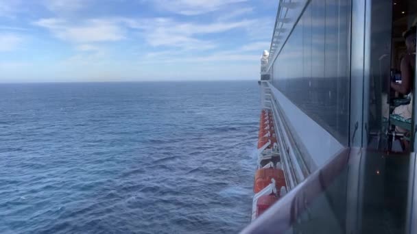 Lifeboats Side Luxury Cruise Ship Out Sea — Video