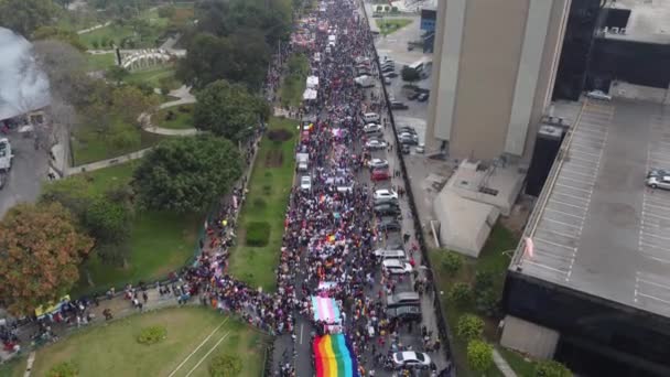 Drone Video People Street Gathering Celebrate Pride Month Lima Peru — Stockvideo