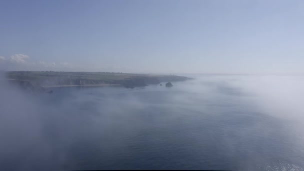 Εναέρια Μέσω Ελαφριάς Ομίχλης Των Βράχων Της Νότιας Ιρλανδίας Που — Αρχείο Βίντεο