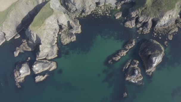 Bird Eye View Sea Cliffs Rocks Clear Ocean Water Ireland — Stock Video