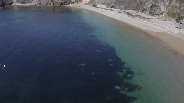 Menschen Und Hunde Genießen Einsamen Kieselstrand Und Kaltes Klares Meerwasser — Stockvideo