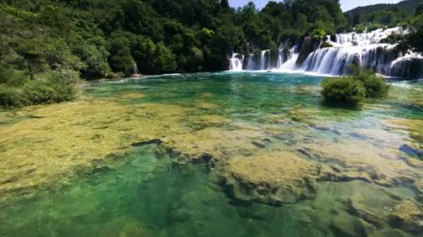 Tilt Colorful Water Wide Waterfalls Forest Krka — Video Stock