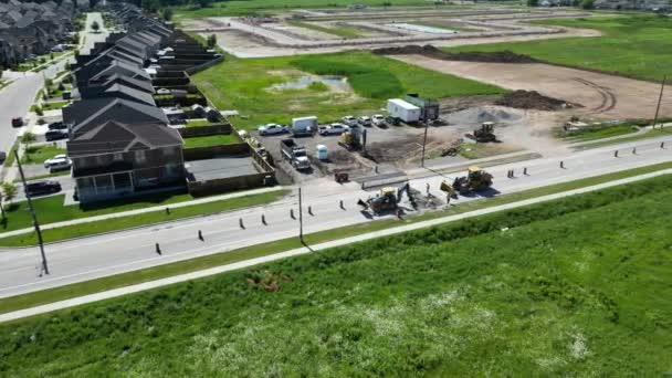 Road Work Construction Lane Closure Neighborhood Drone Aerial — Video Stock