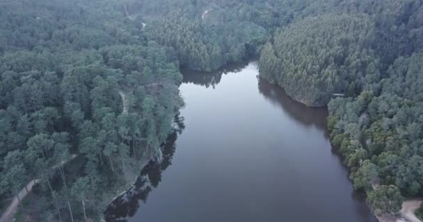 Aerial Shot Barragem Mula Dam Lake Reservoir Sky Cascais Portugal — ストック動画