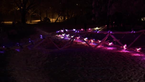Luzes Coloridas Percorrem Helsínquia Parque Floresta Noite Lux Festival — Vídeo de Stock